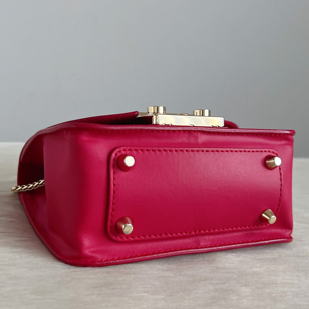 Furla Fuchsia Leather Studded Metropolis Small Crossbody Shoulder Bag Like New