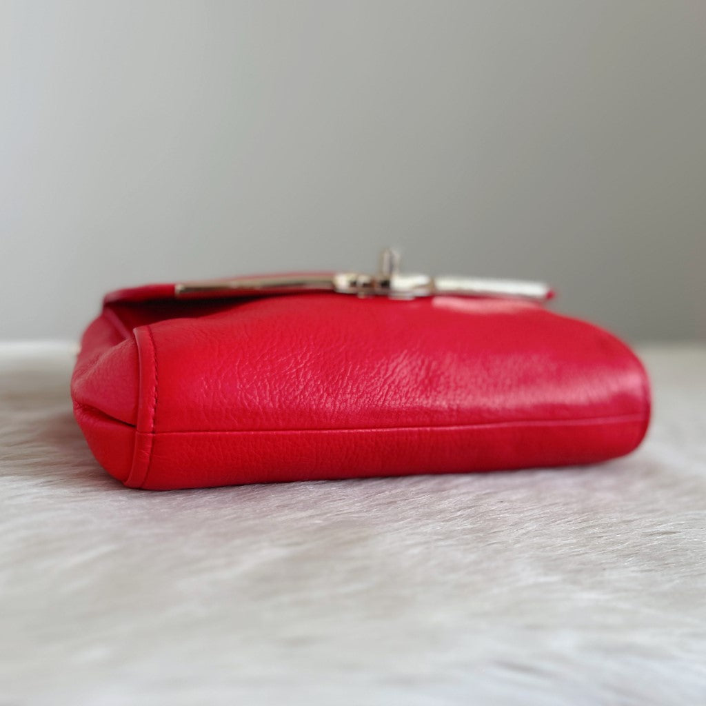 Coach Strawberry Leather Chain Detail Crossbody Shoulder Bag