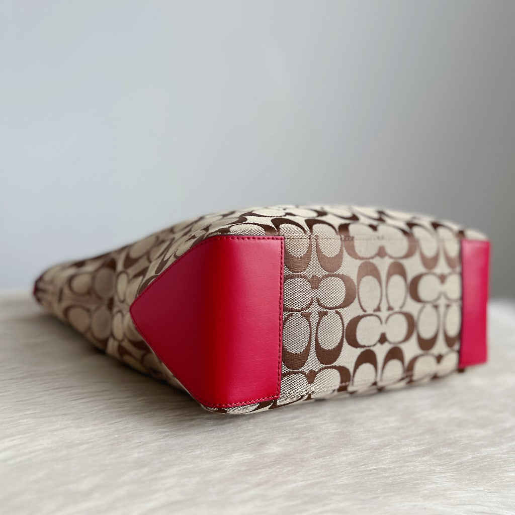 Coach Red Leather Signature Monogram Shoulder Bag Like New