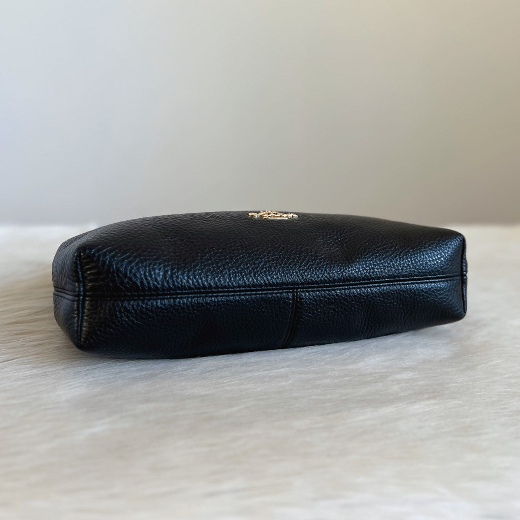 Coach Black Leather Front Logo Ring Detail Crossbody Shoulder Bag Excellent