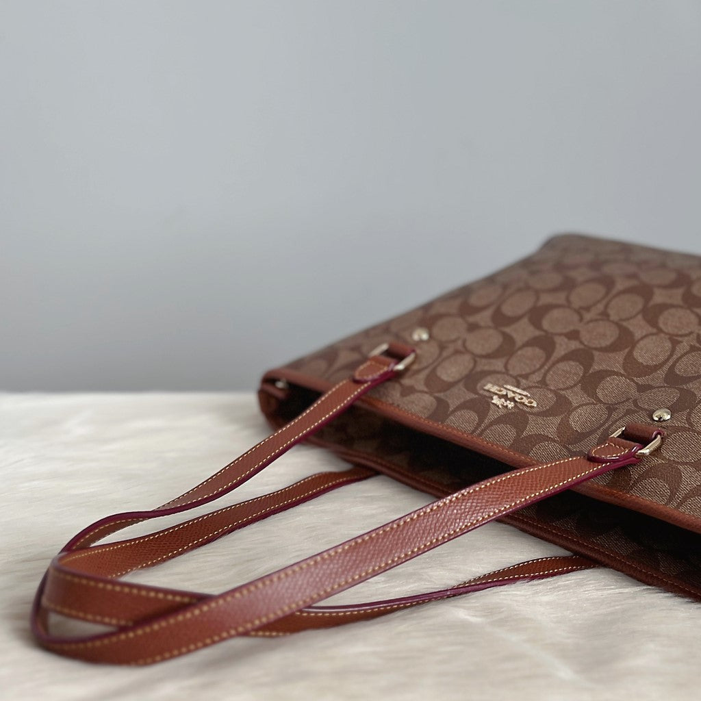 Coach Caramel Leather Monogram Front Logo Carryall Shoulder Bag Excellent