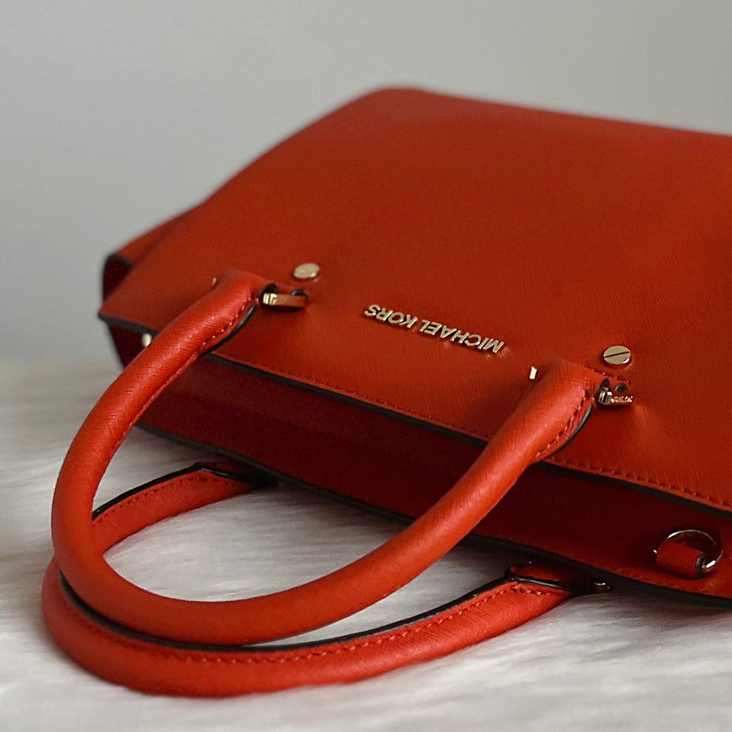 Michael Kors Orange Saffiano Leather Front Logo 2 Way Shoulder Bag Like New