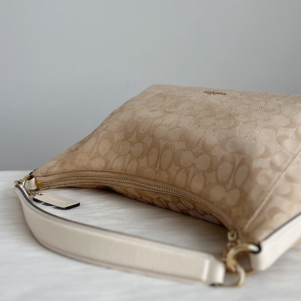 Coach Creamy Leather Monogram Slouchy Shoulder Bag Excellent