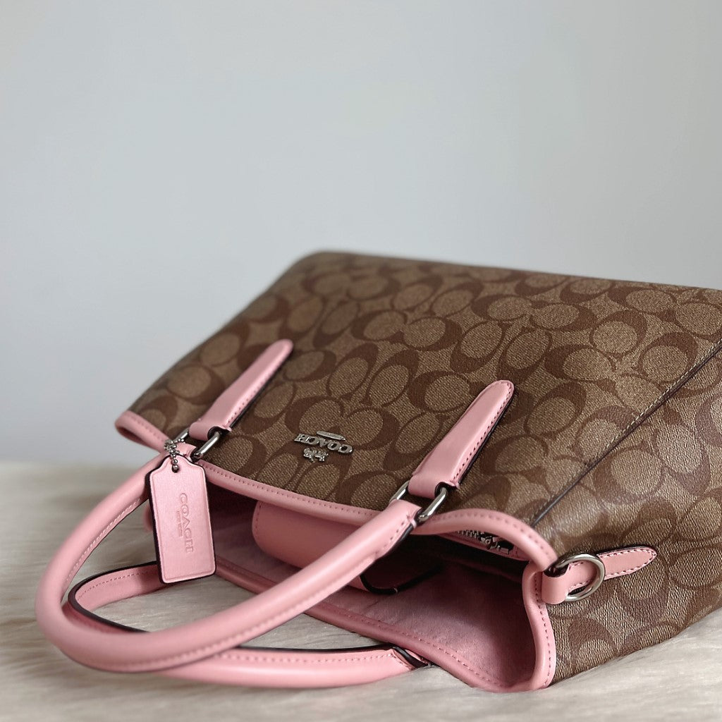 Coach Pink Leather Monogram Triple Compartment 2 Way Shoulder Bag Like New
