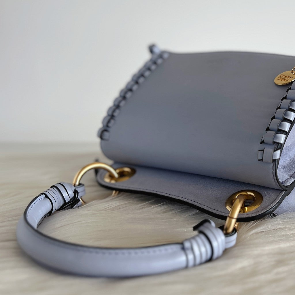 See by Chloe Light Blue Leather Double Compartment 2 Way Shoulder Bag Like New