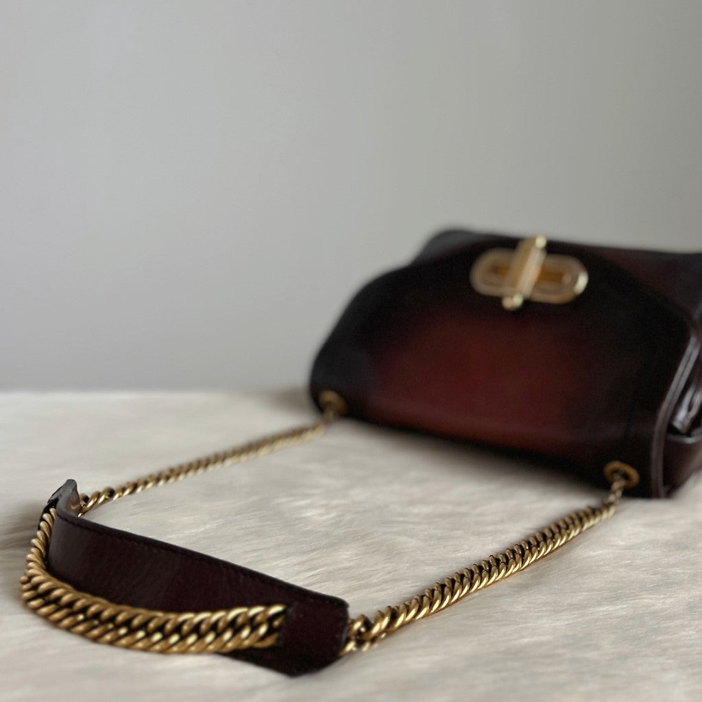 Bally Gradient Leather Chain Detail Triple Compartment Shoulder Bag