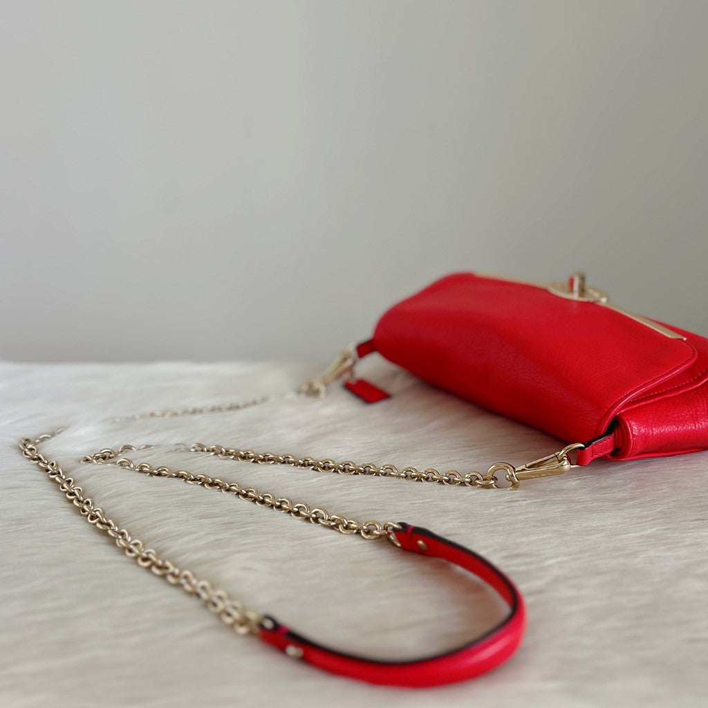 Coach Strawberry Leather Chain Detail Crossbody Shoulder Bag