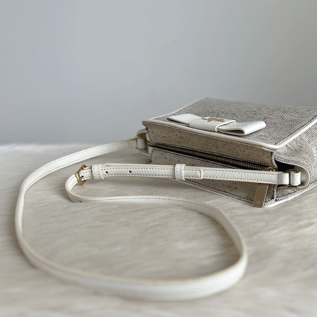 Kate Spade White Leather Front Bow Crossbody Sling Shoulder Bag