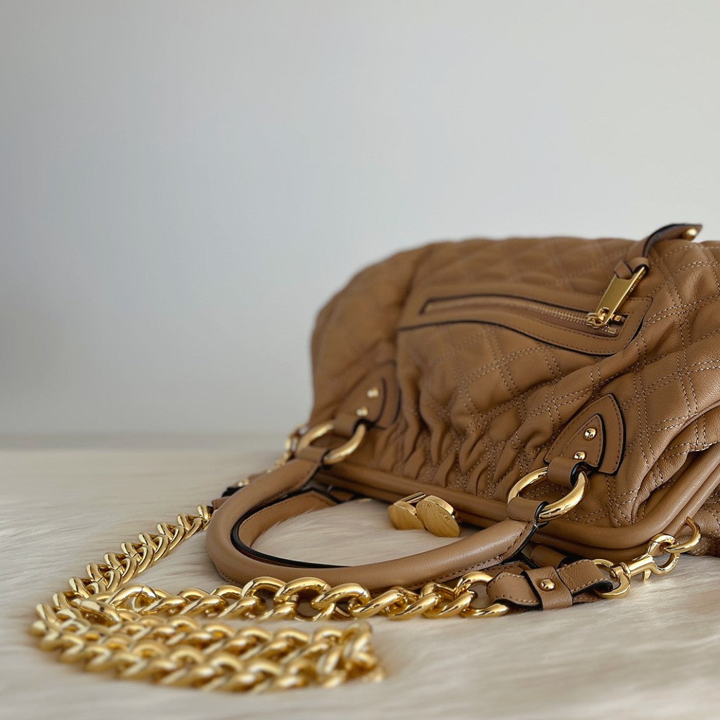 Marc Jacobs Beige Quilted Leather Stam 2 Way Shoulder Bag Like New