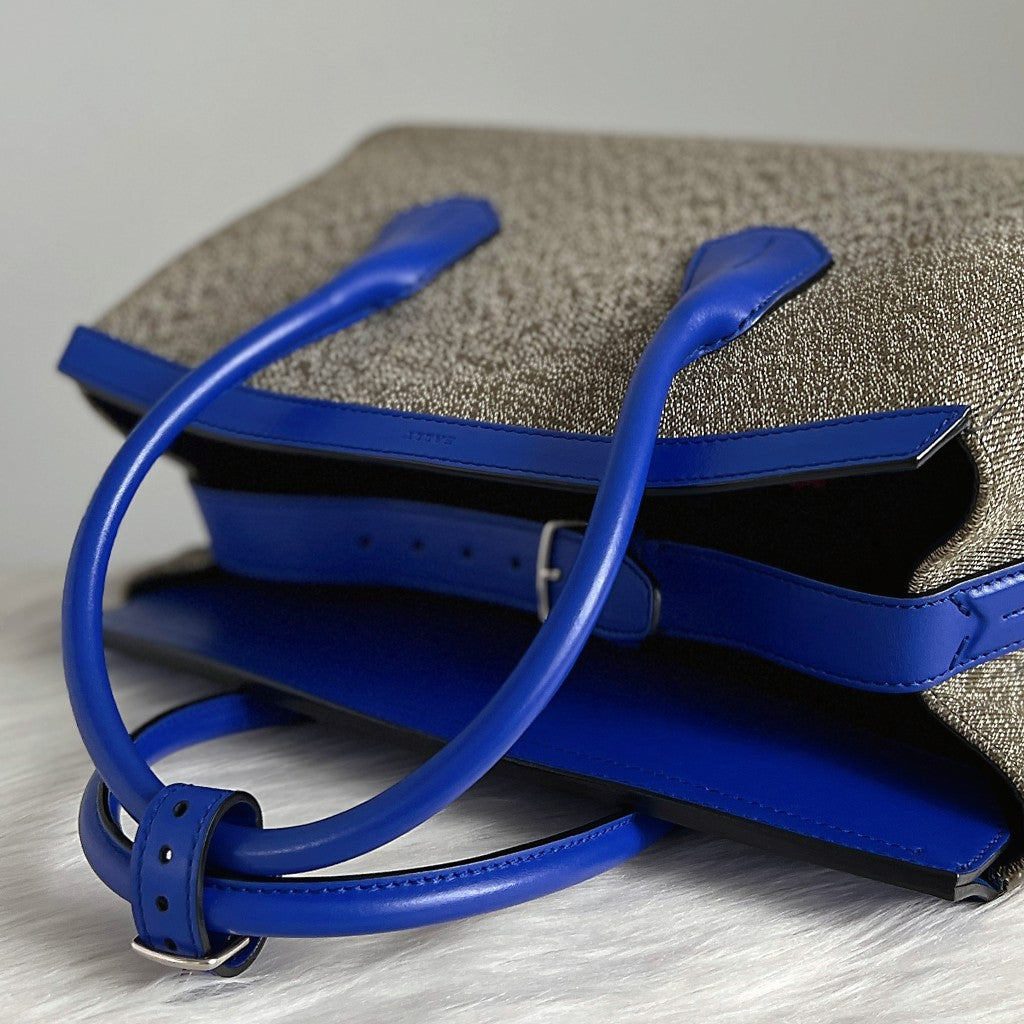 Bally Blue Leather Canvas Signature Sommet Tote Bag Like New
