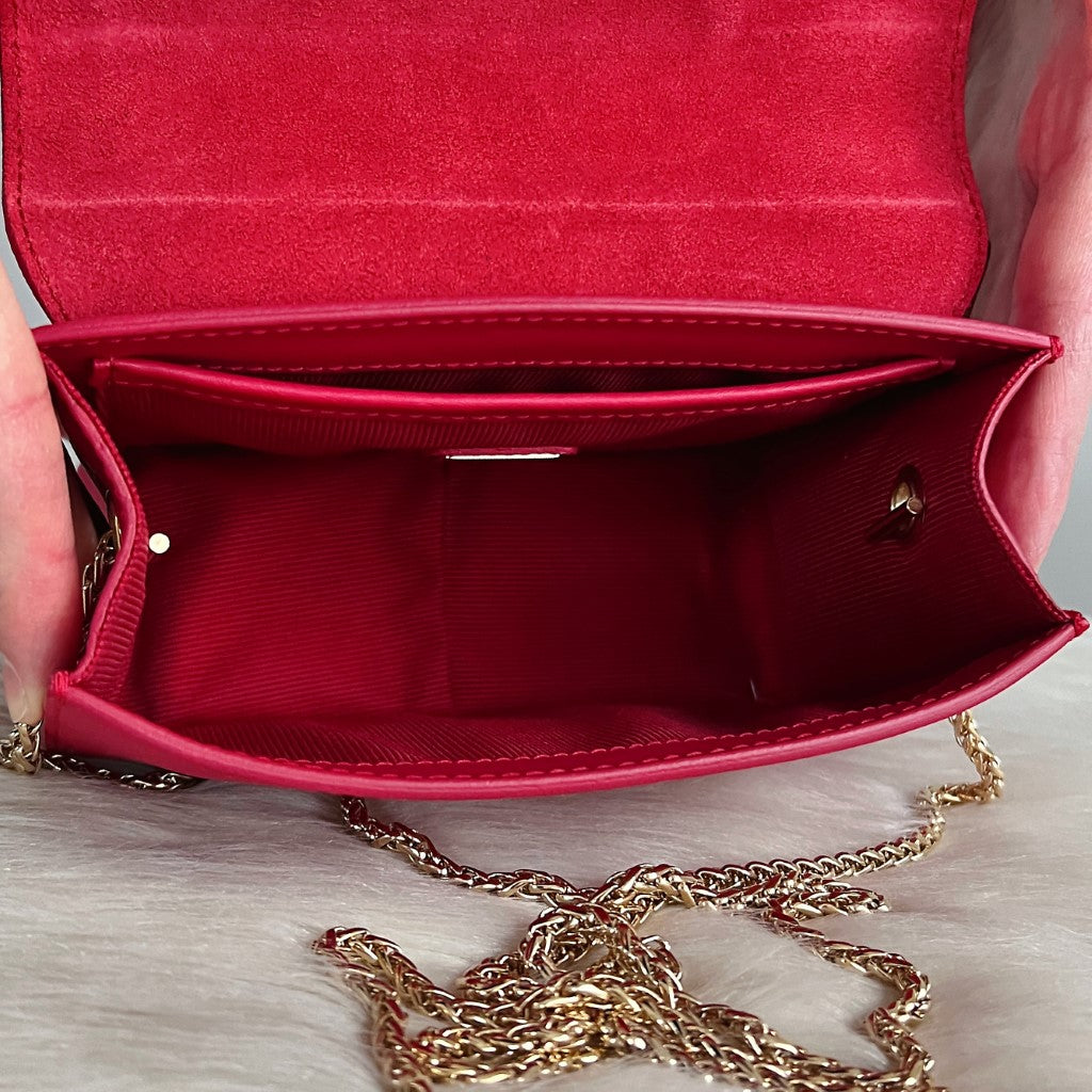 Furla Fuchsia Leather Studded Metropolis Small Crossbody Shoulder Bag Like New