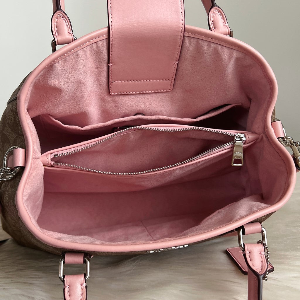 Coach Pink Leather Monogram Triple Compartment 2 Way Shoulder Bag Like New