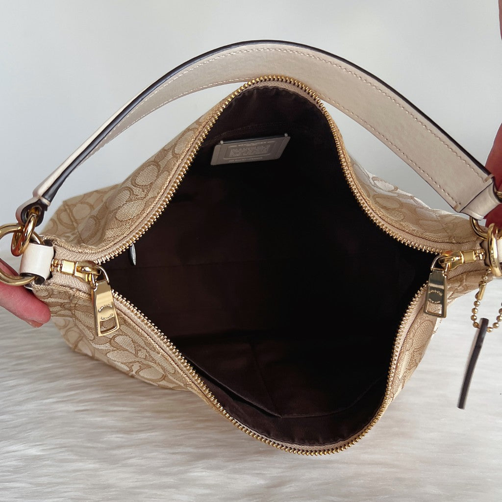 Coach Creamy Leather Monogram Slouchy Shoulder Bag Excellent
