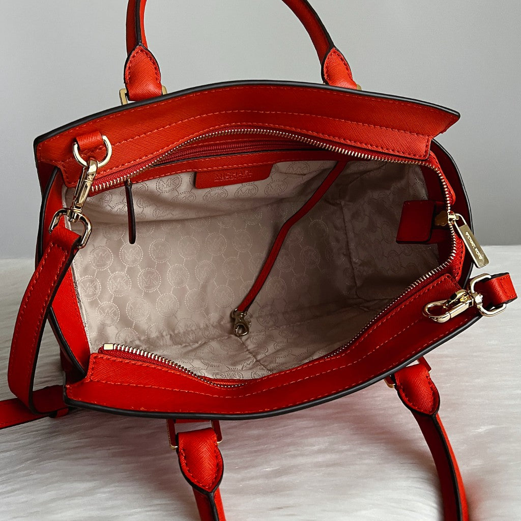 Michael Kors Orange Saffiano Leather Front Logo 2 Way Shoulder Bag Like New