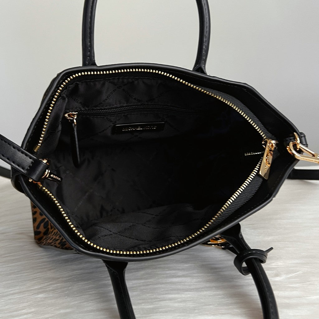 Michael Kors Black Leather Leopard Patchwork 2 Way Shoulder Bag Like New