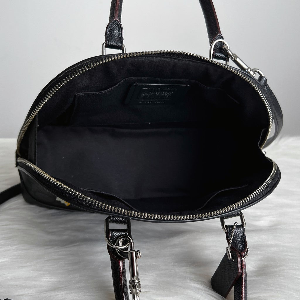 Coach Black Leather Monogram Patchwork Alma 2 Way Shoulder Bag Like New