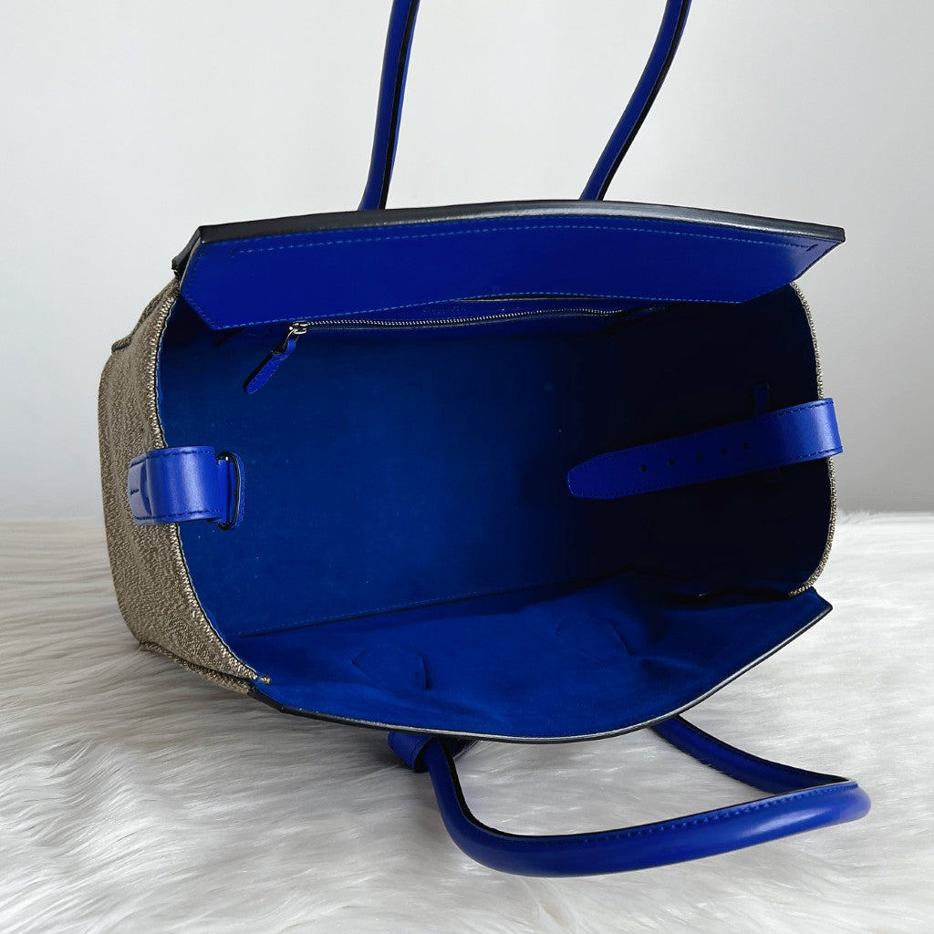 Bally Blue Leather Canvas Signature Sommet Tote Bag Like New