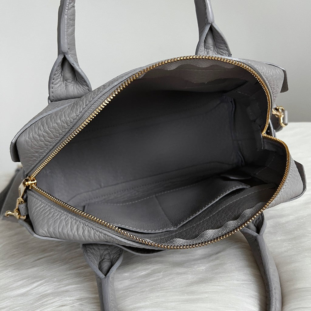 Furla Grey Leather Front Logo Boston 2 Way Shoulder Bag Like New