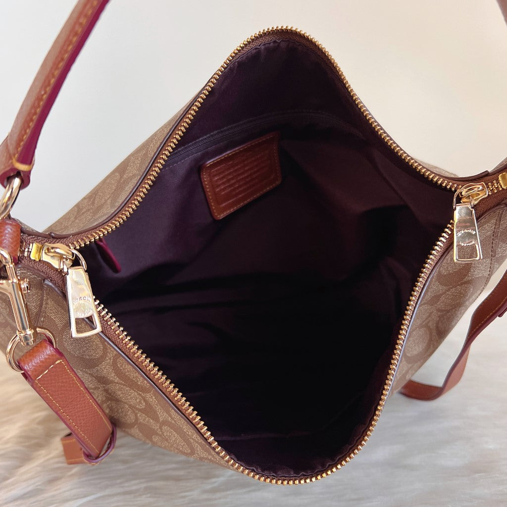 Coach Caramel Leather Monogram Slouchy 2 Way Shoulder Bag Excellent