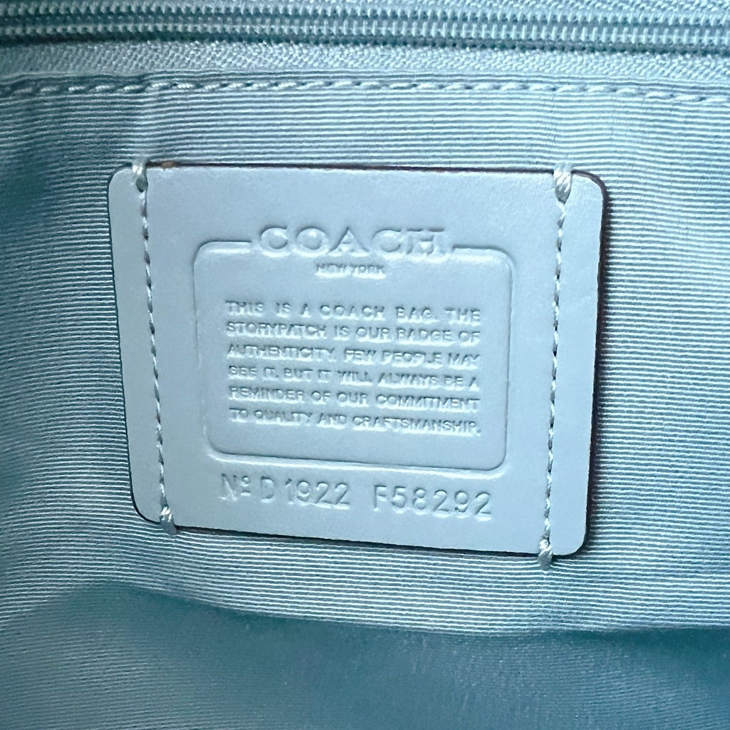 Coach Light Blue Leather Monogram Front Logo Carryall Shoulder Bag Like New