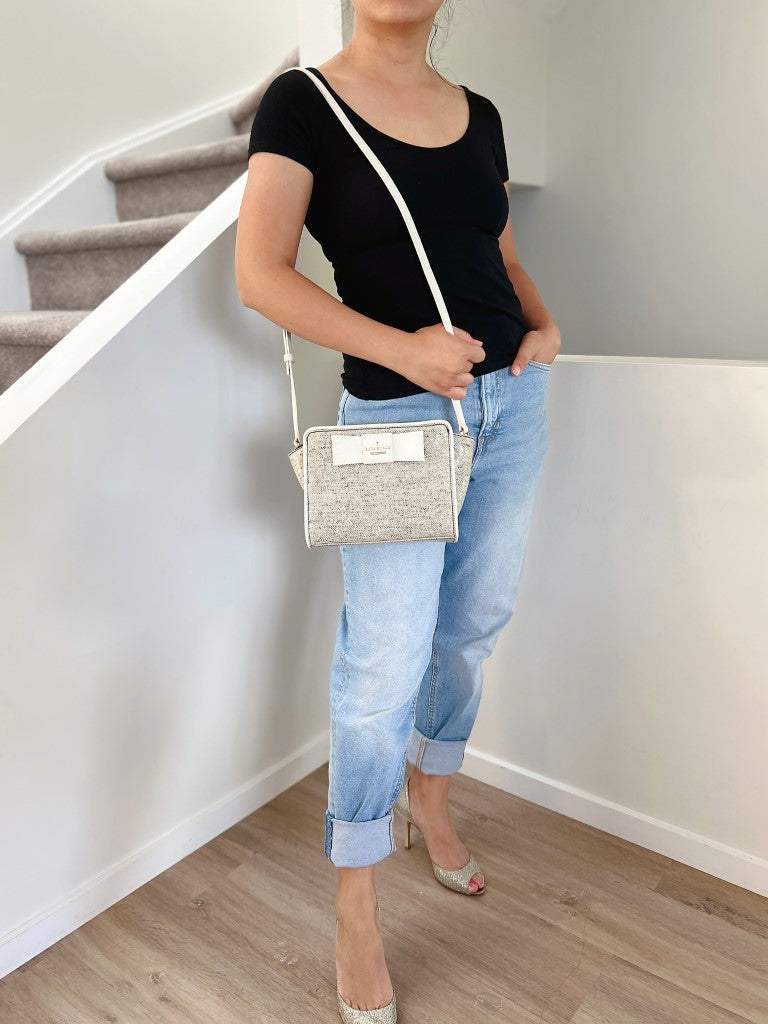 Kate Spade White Leather Front Bow Crossbody Sling Shoulder Bag