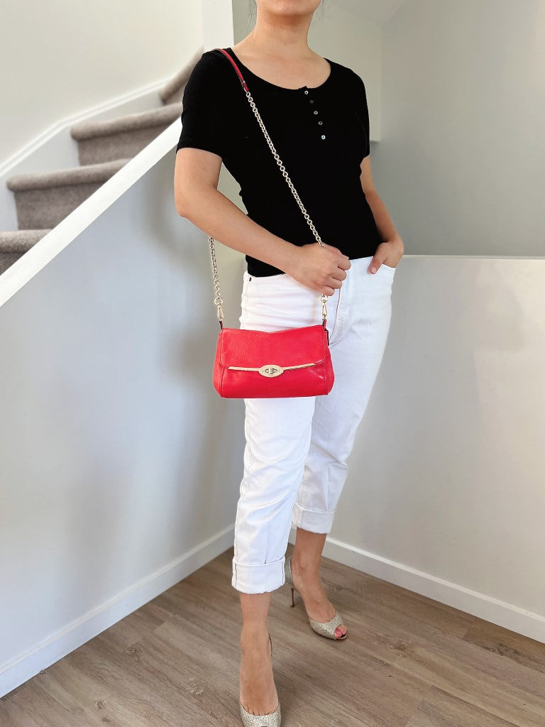 Coach Strawberry Leather Chain Detail Crossbody Shoulder Bag