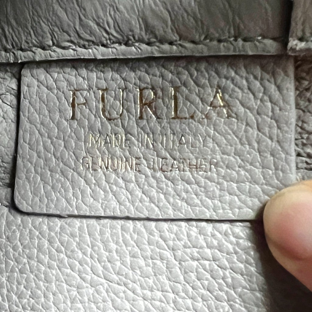Furla Grey Leather Front Logo Boston 2 Way Shoulder Bag Like New