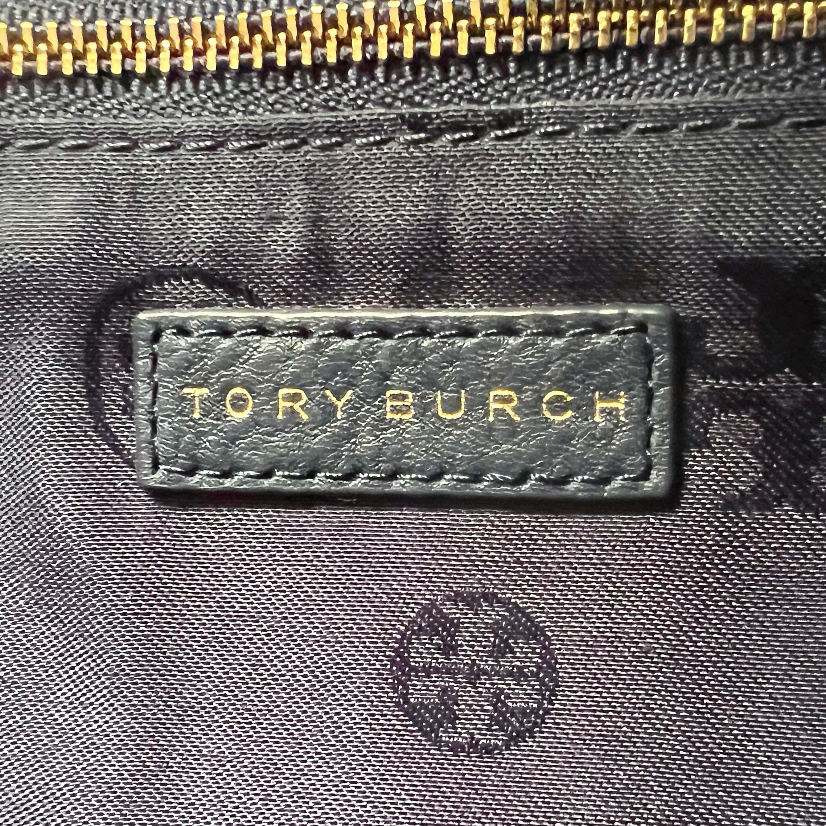 Tory Burch Navy Leather Front Logo Chain 2 Way Crossbody Shoulder Bag Like New