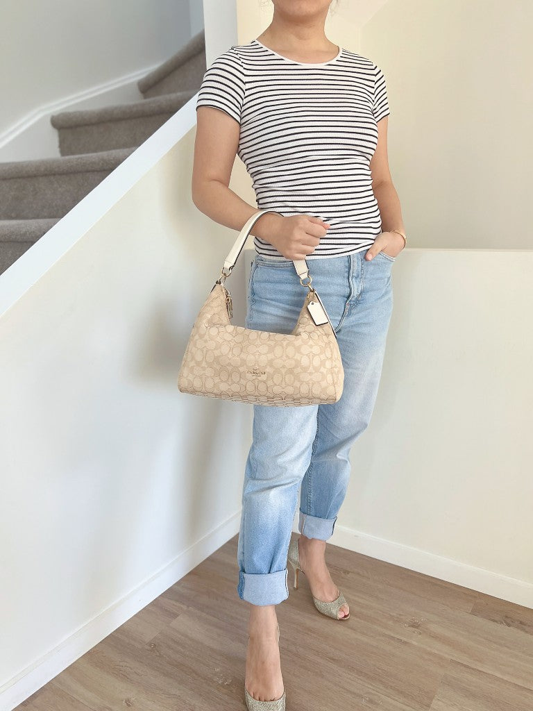 Coach Creamy Leather Monogram Slouchy Shoulder Bag Excellent