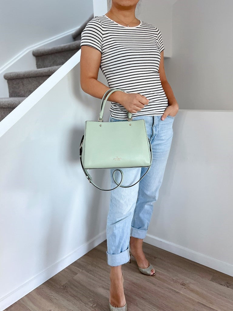Kate Spade Mint Leather Triple Compartment 2 Way Shoulder Bag Like New