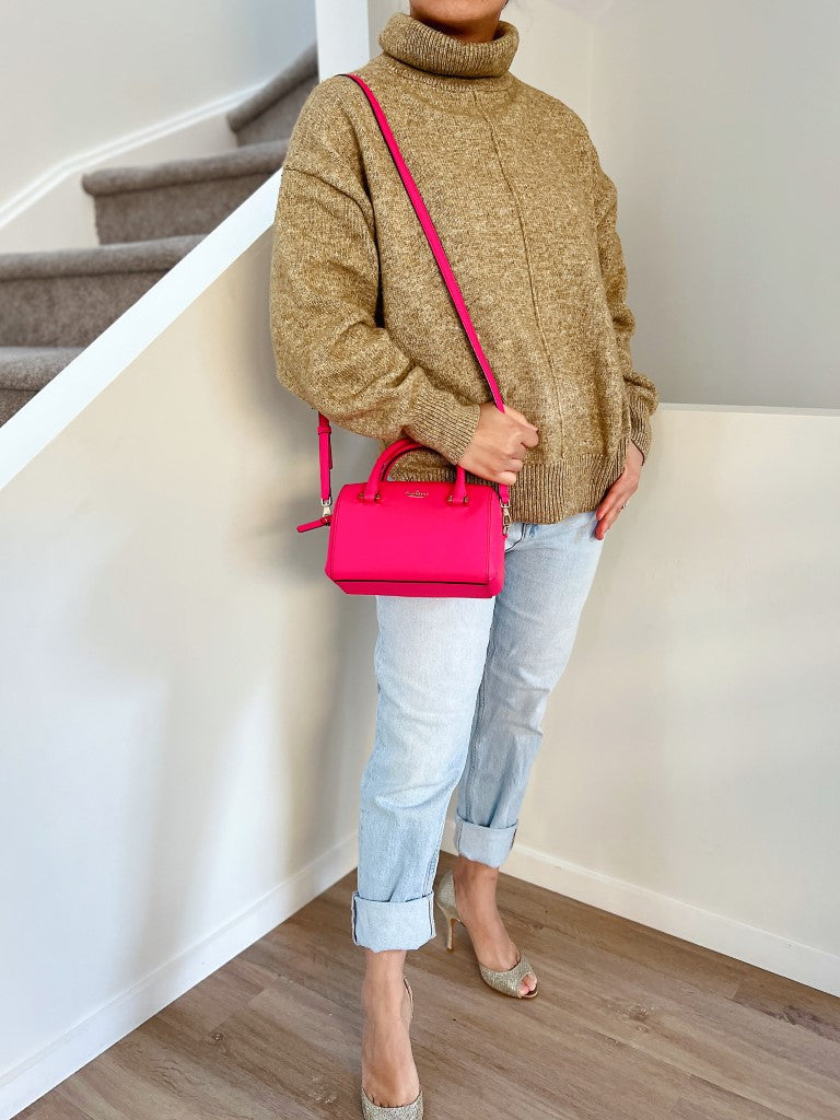 Kate Spade Fuchsia Leather Front Logo Boston 2 Way Shoulder Bag Excellent
