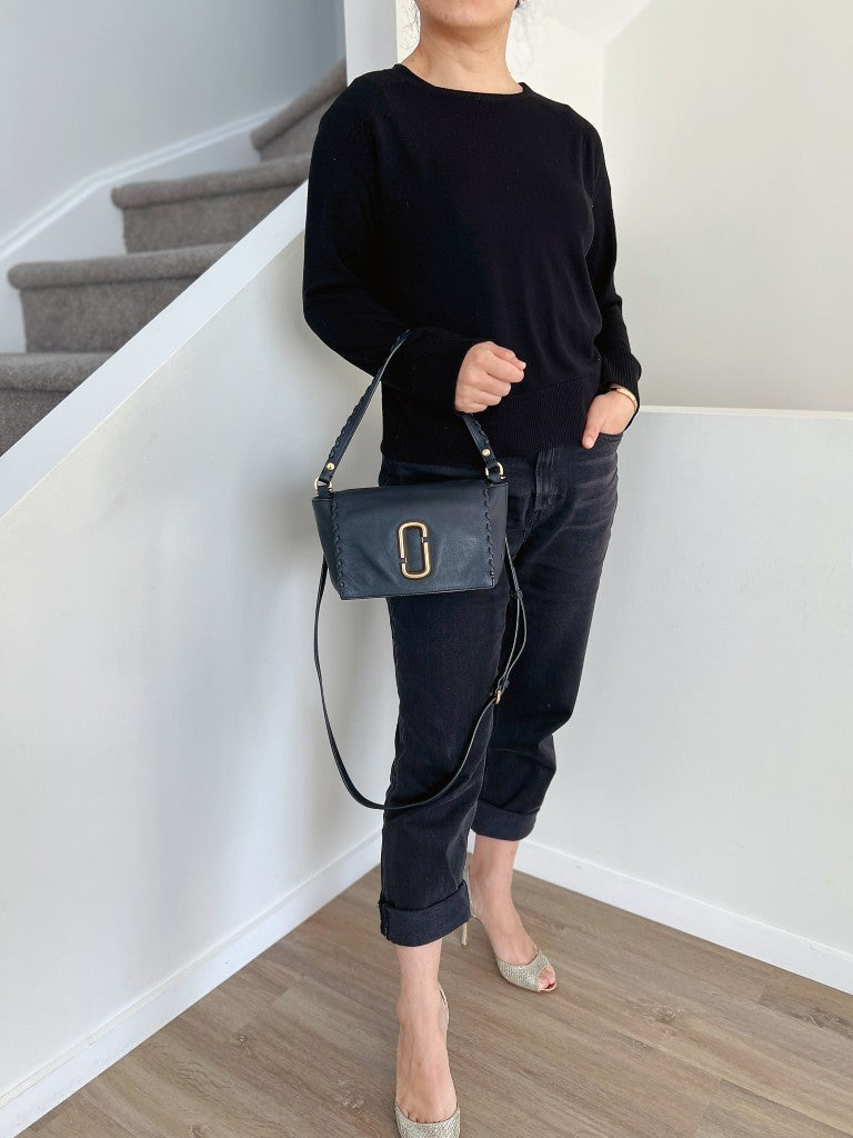 Marc Jacobs Black Leather Front Logo 2 Way Shoulder Bag Excellent