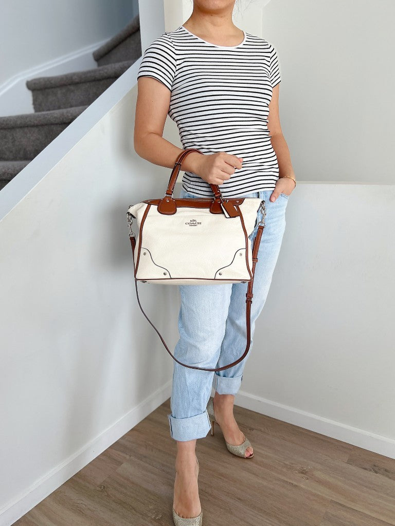 Coach Two Tone Leather Front Detail Carryall 2 Way Shoulder Bag Excellent
