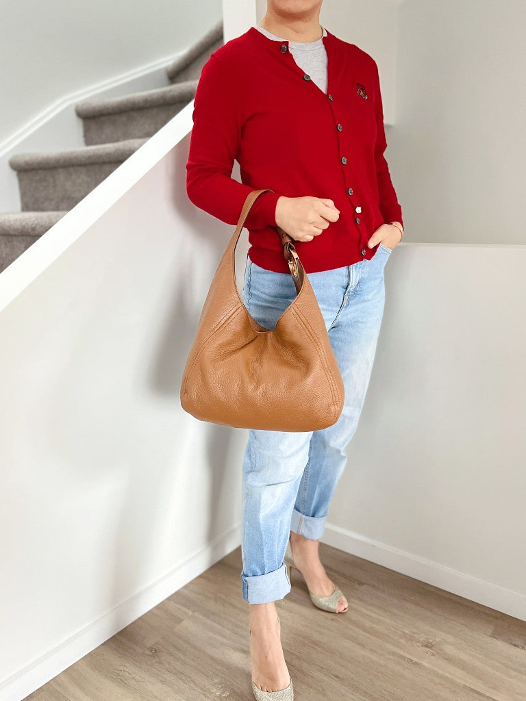 Michael Kors Caramel Leather Side Detail Slouchy Shoulder Bag Excellent
