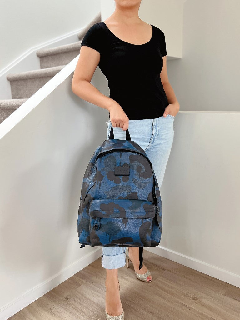 Coach Camo Print Front Logo Unisex Large Backpack