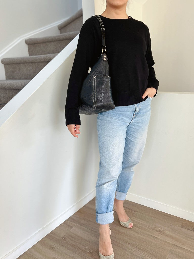 Kate Spade Black Leather Slouchy Tassel Charm 2 Way Shoulder Bag Like New