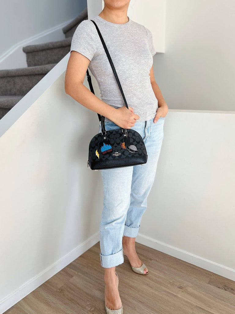 Coach Black Leather Monogram Patchwork Alma 2 Way Shoulder Bag Like New