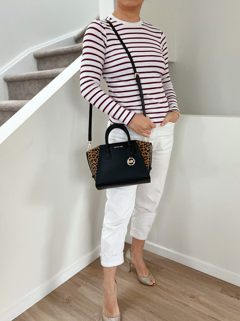 Michael Kors Black Leather Leopard Patchwork 2 Way Shoulder Bag Like New