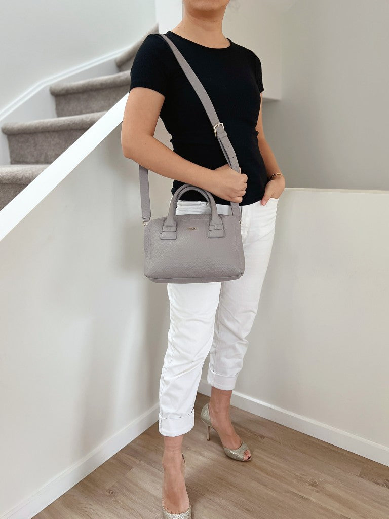 Furla Grey Leather Front Logo Boston 2 Way Shoulder Bag Like New