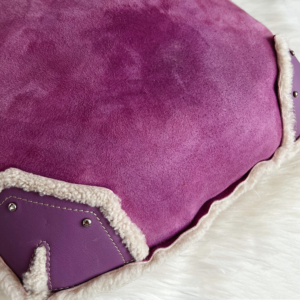 Bally Lavender Suede Pon Pon Detail Slouchy Shoulder Bag + Pouch