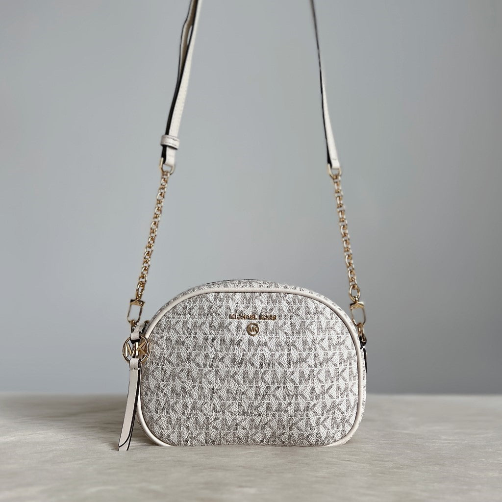 Michael Kors Creamy Leather Monogram Chain Detail Crossbody Shoulder Bag Like New