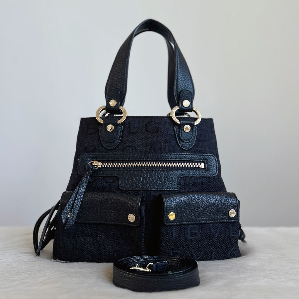 Bvlgari Black Leather Monogram Becky 2 Way Shoulder Bag Excellent