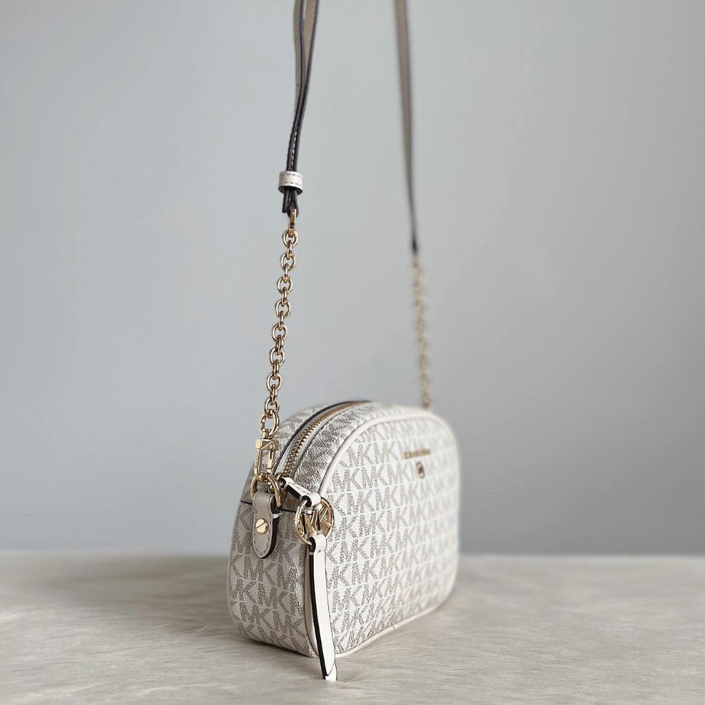Michael Kors Creamy Leather Monogram Chain Detail Crossbody Shoulder Bag Like New