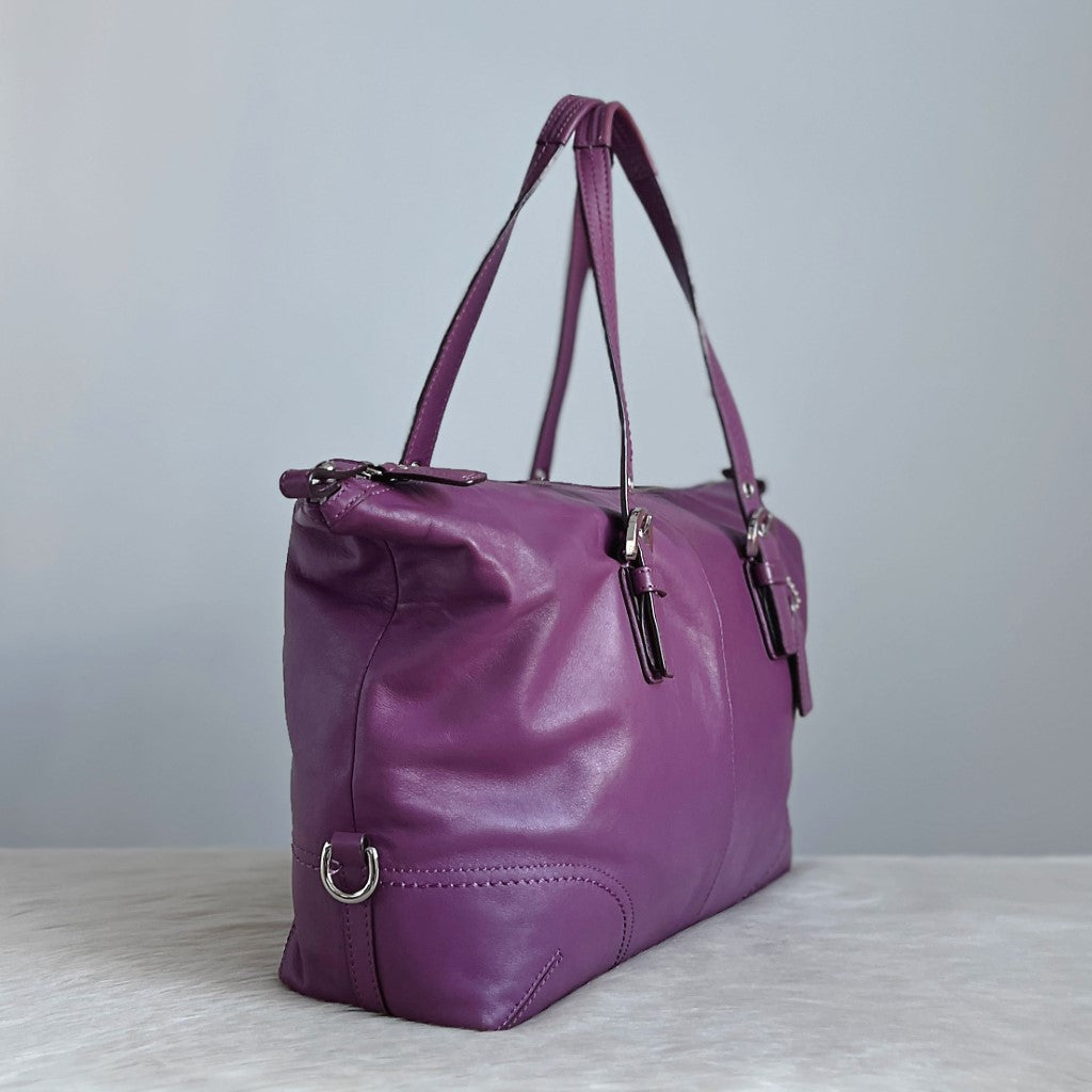 Coach Purple Leather Buckle Detail Boston 2 Way Shoulder Bag Excellent