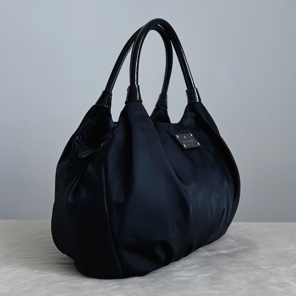 Kate Spade Black Leather Handle Front Logo Carryall Shoulder Bag Excellent