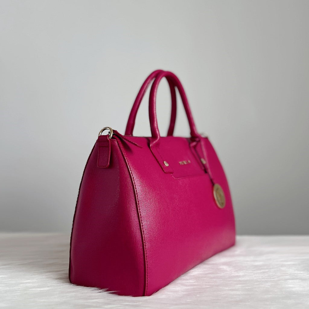 Furla Fuchsia Leather F Charm Boston 2 Way Shoulder Bag Like New