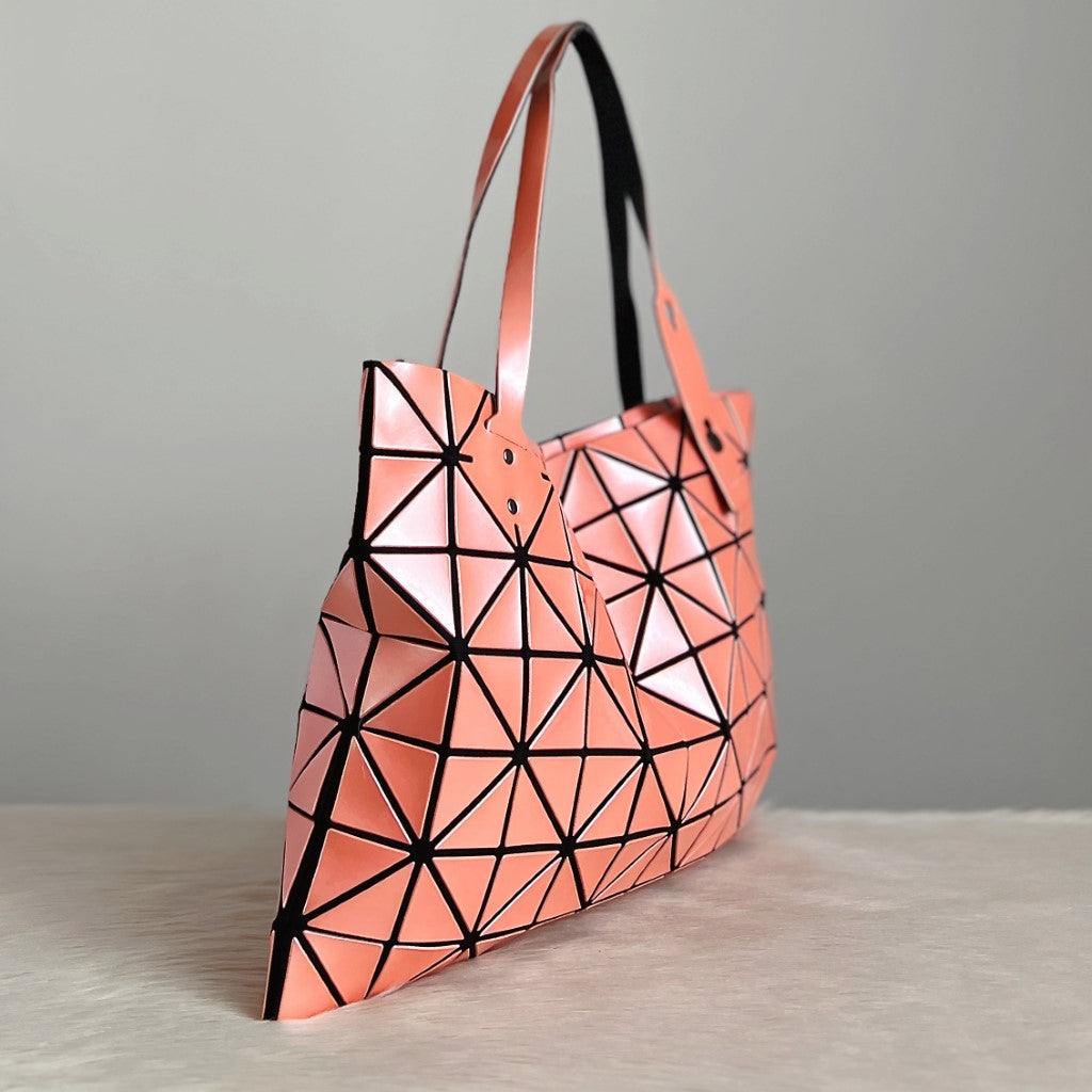 Issey Miyake Metallic Pink Geometric Panels Large Shoulder Bag