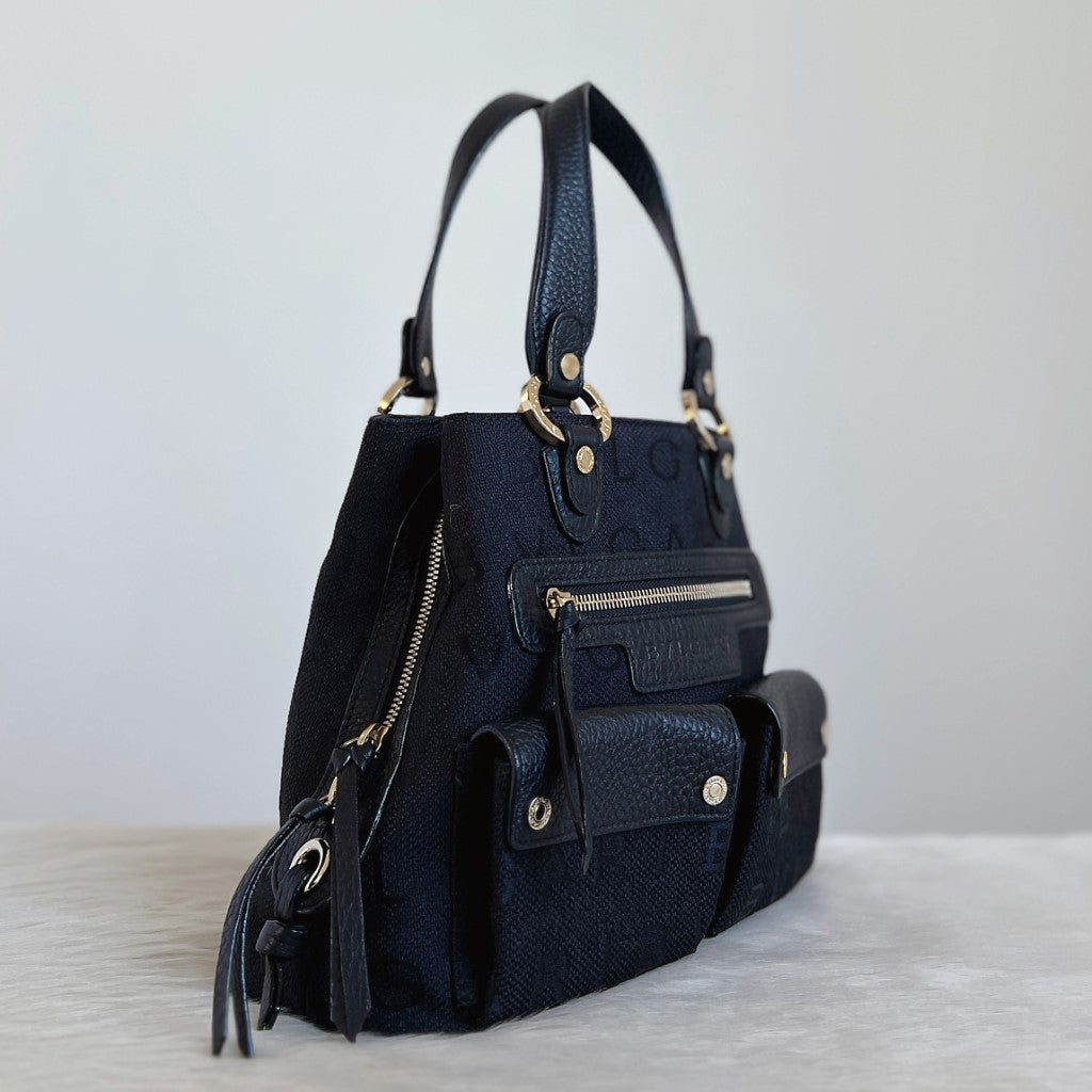 Bvlgari Black Leather Monogram Becky 2 Way Shoulder Bag Excellent