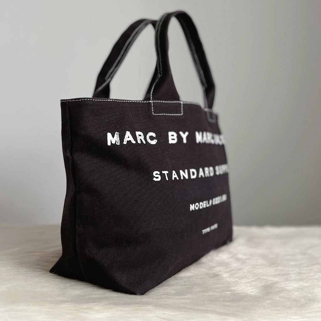 Marc Jacobs Black Canvas Front Pattern Carryall Shoulder Bag