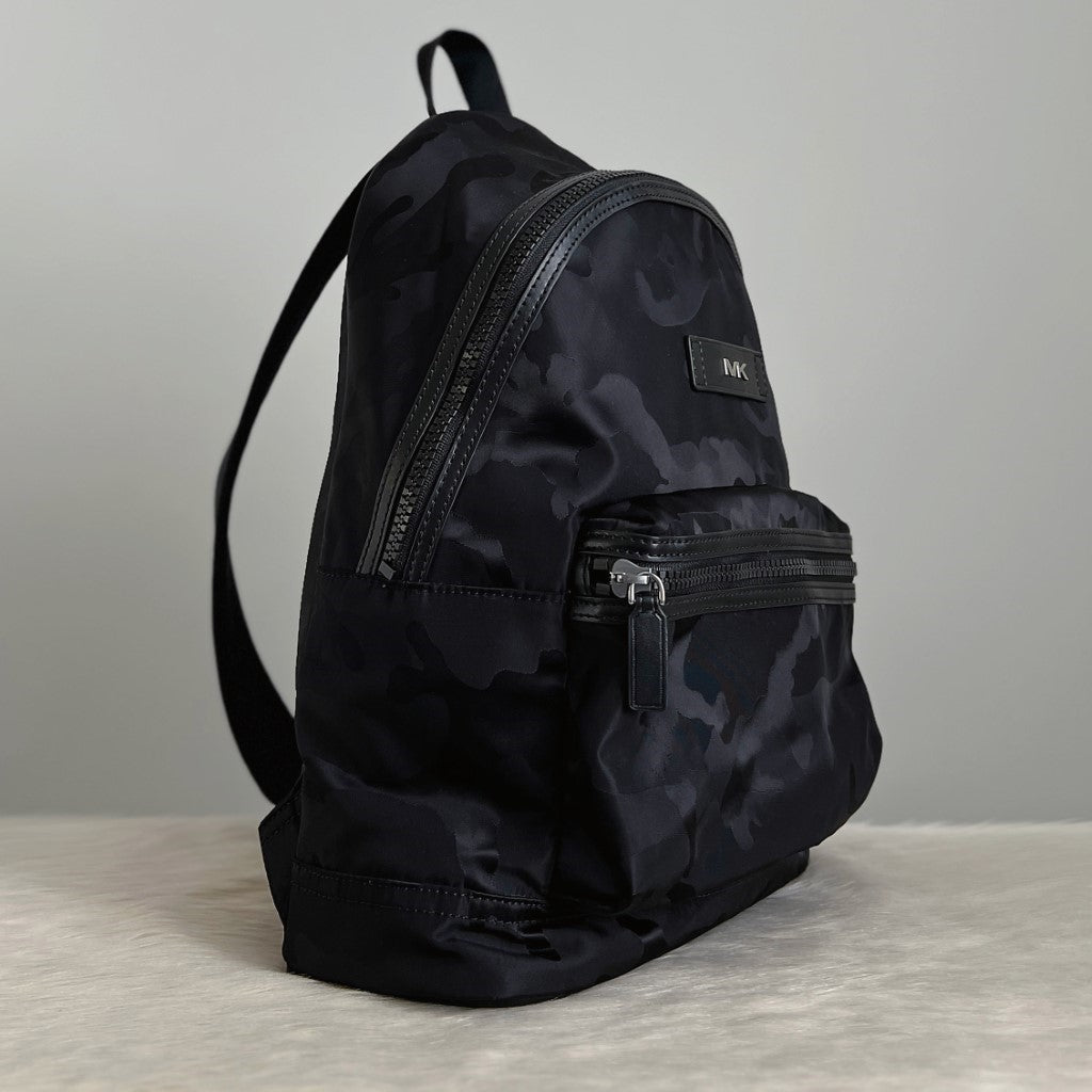Michael Kors Black Kamo Print Double Compartment Backpack Like New